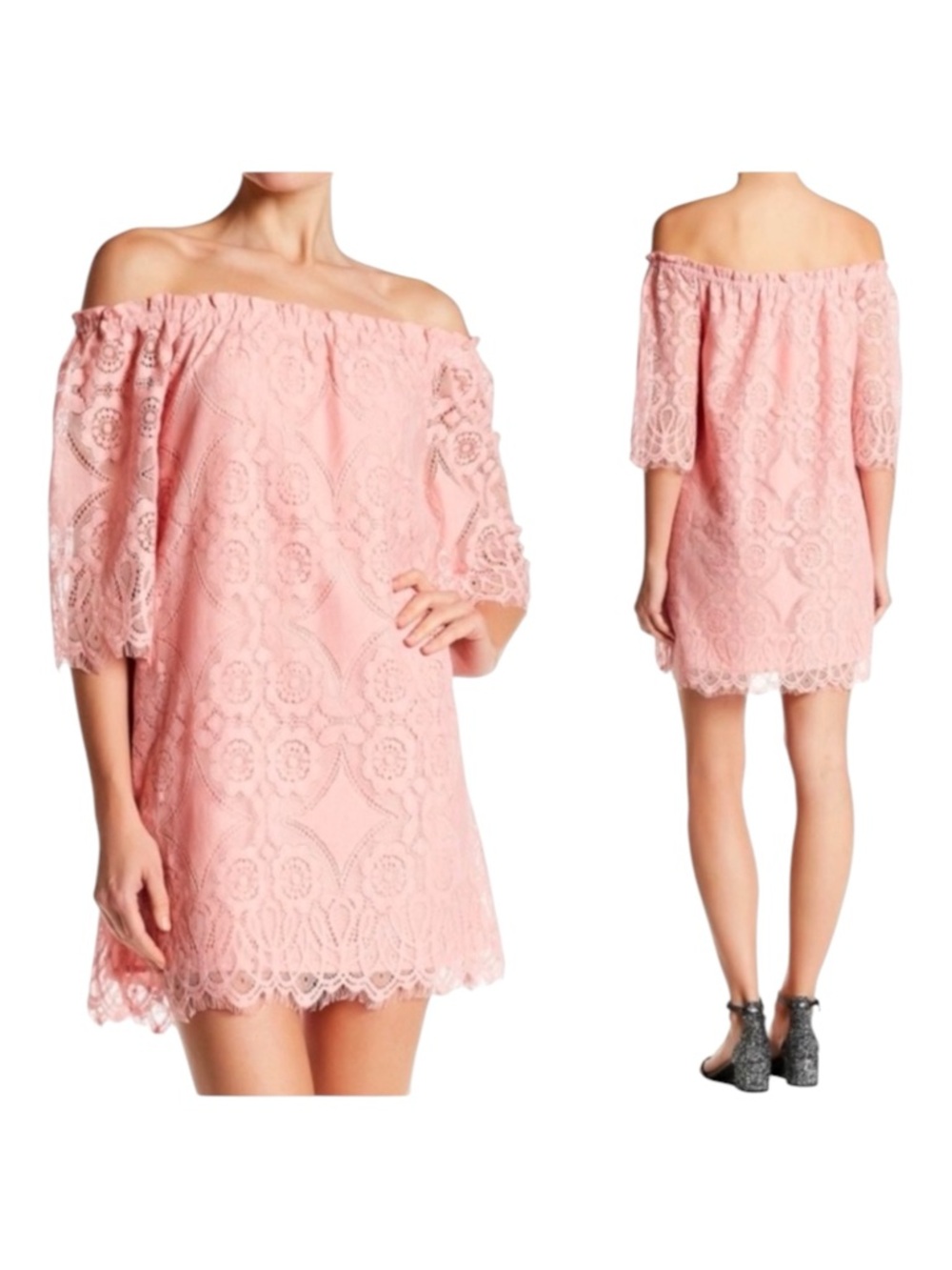 BB Dakota Pink Lace Off Shoulder Mini Dress NWT Boho Romantic SZ Medium NWT